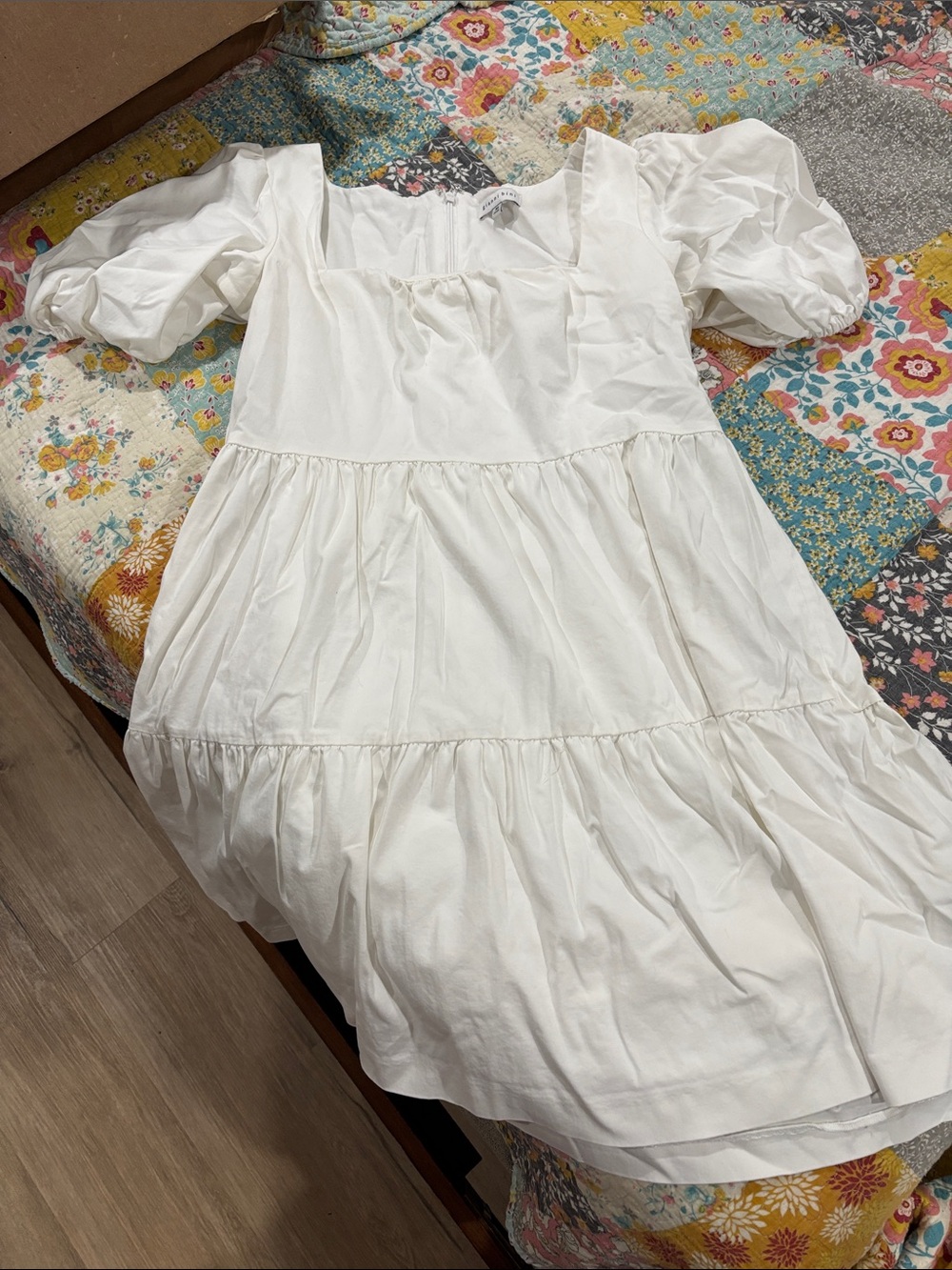 White Tiered Puff-Sleeve Dress